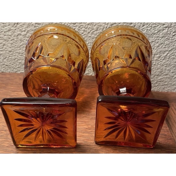Vintage Amber Pedestal Pony - Goblet Heavy Etched Glass - Set of 2 - Picture 4 of 5